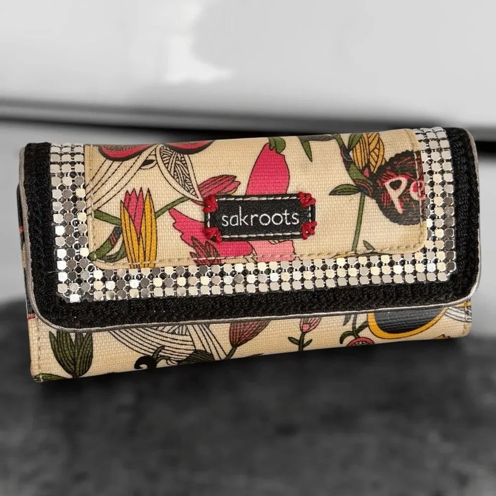 Sakroots Birds of Paradise Clutch Trifold Wallet Nature Peace Happy boho